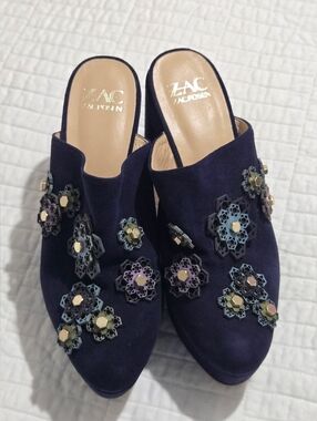 Zac Zac Posen Navy Suede Embellished Mule